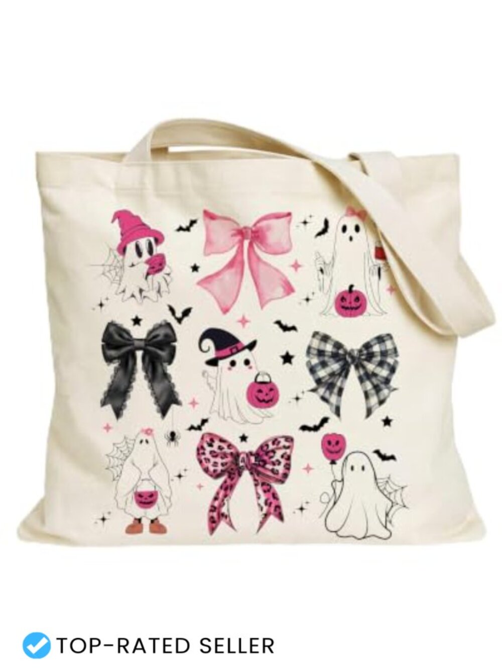 Halloween Ghost Tote Bag - Reusable Canvas Shopping Bag